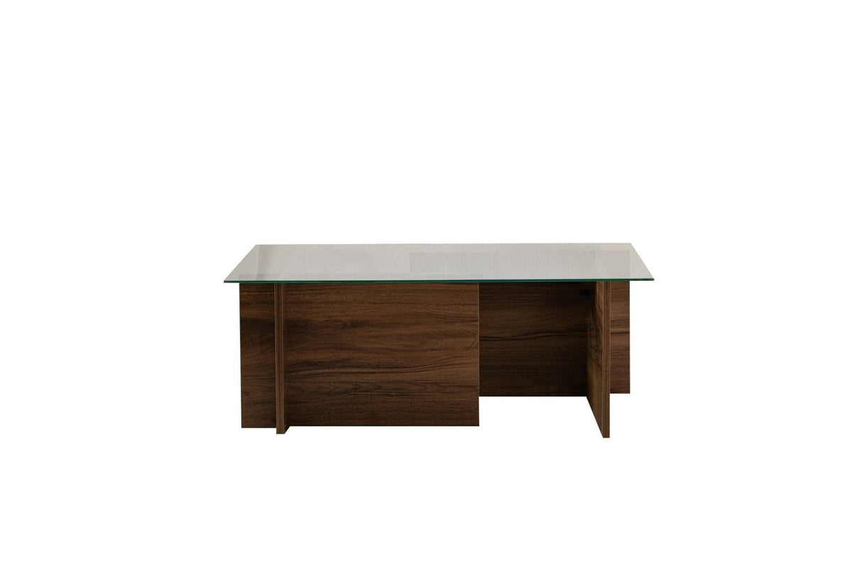 Tavolino Rettangolare Moderno Vetroni Simil Noce - Vetro - 105x65 cm