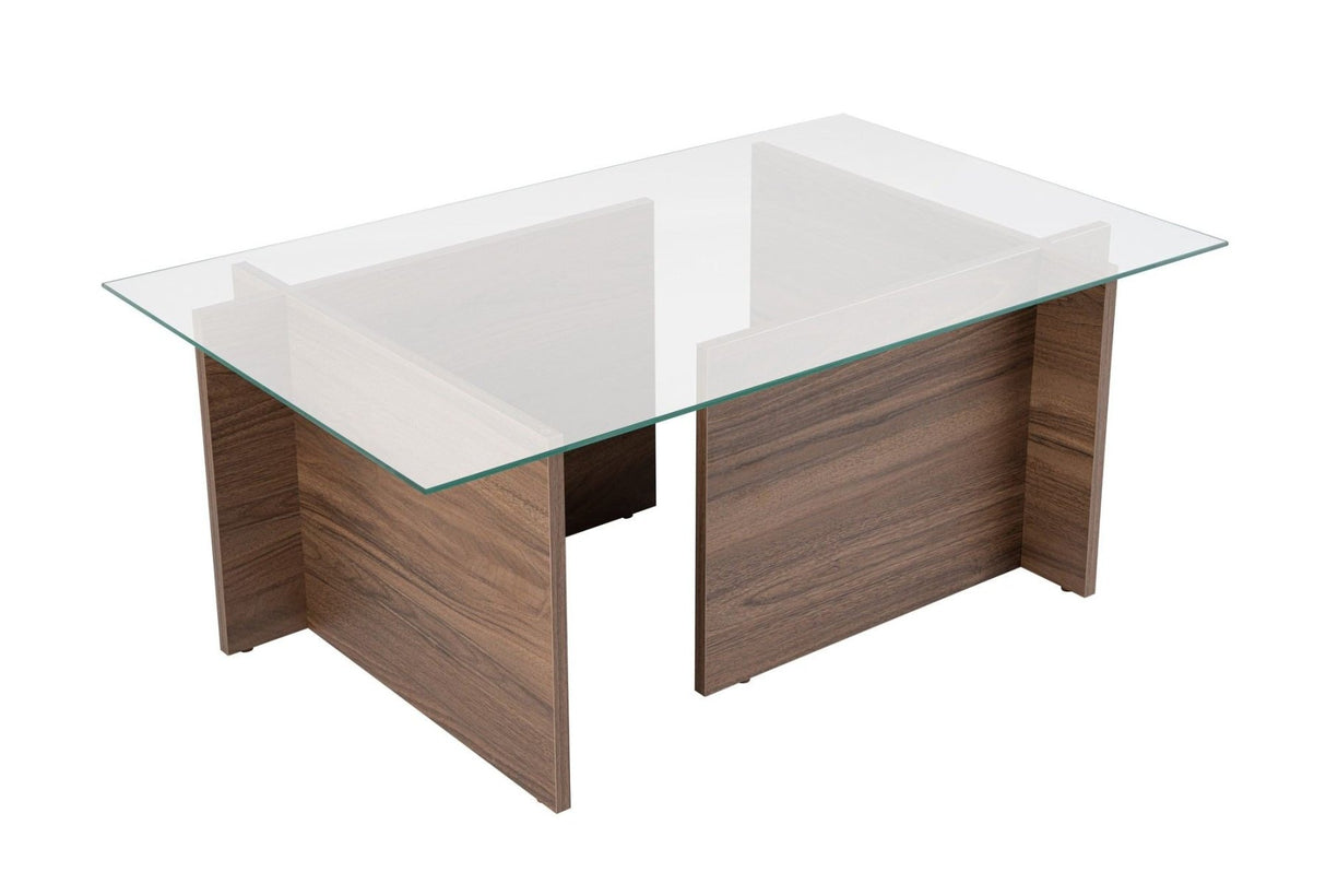 Tavolino Rettangolare Moderno Vetroni Simil Noce - Vetro - 105x65 cm