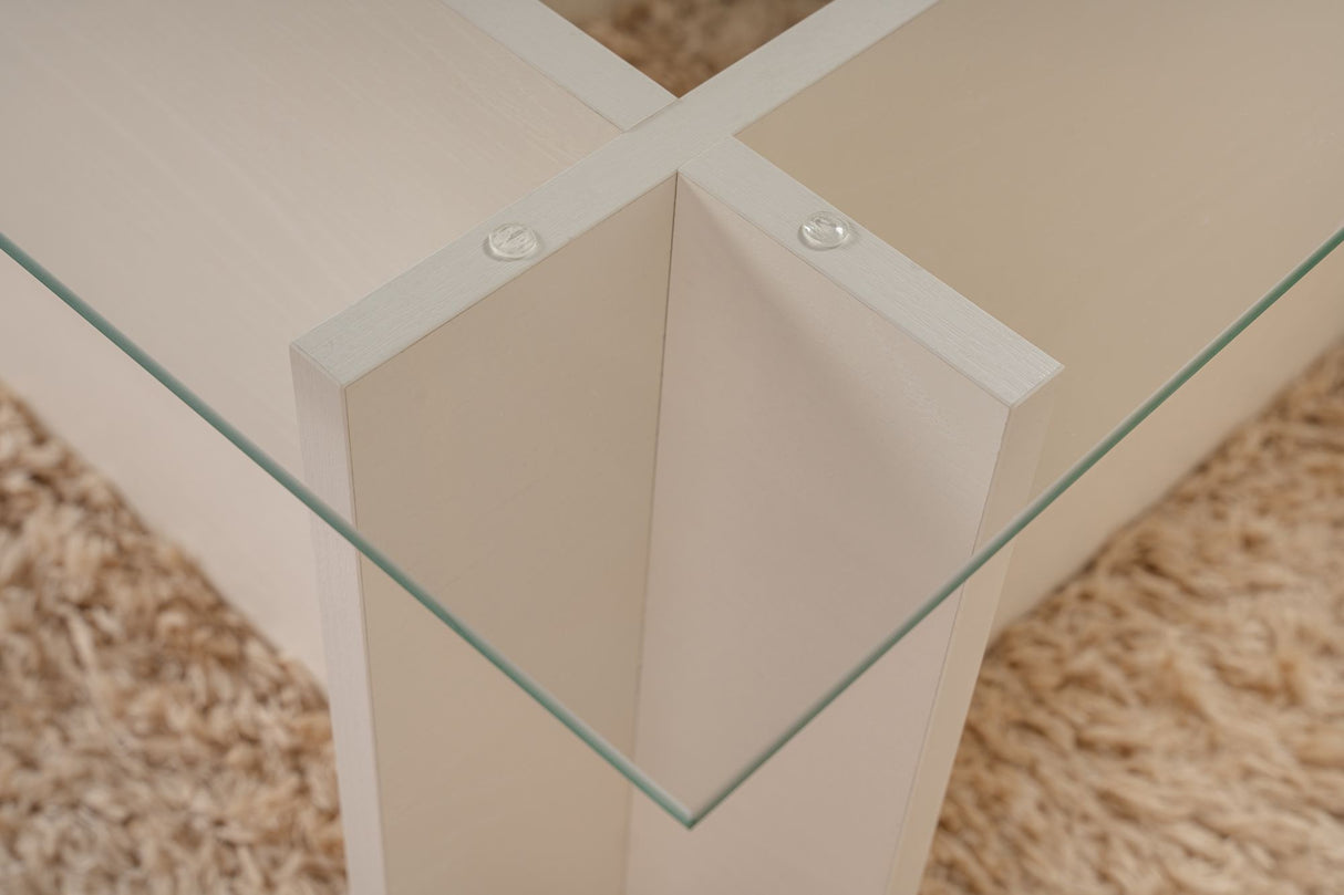Salontafels - Rechthoekige Moderne Salontafel Vetroni Wit Hout Look - Glas - 105x65 cm - Dimehouse