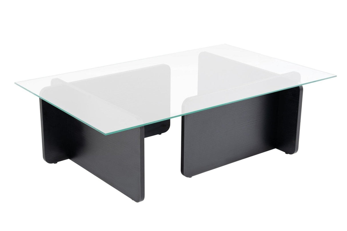Salontafels - Salontafel Zwart Hout Melamine Glas Opal 105x65x30 cm - Dimehouse
