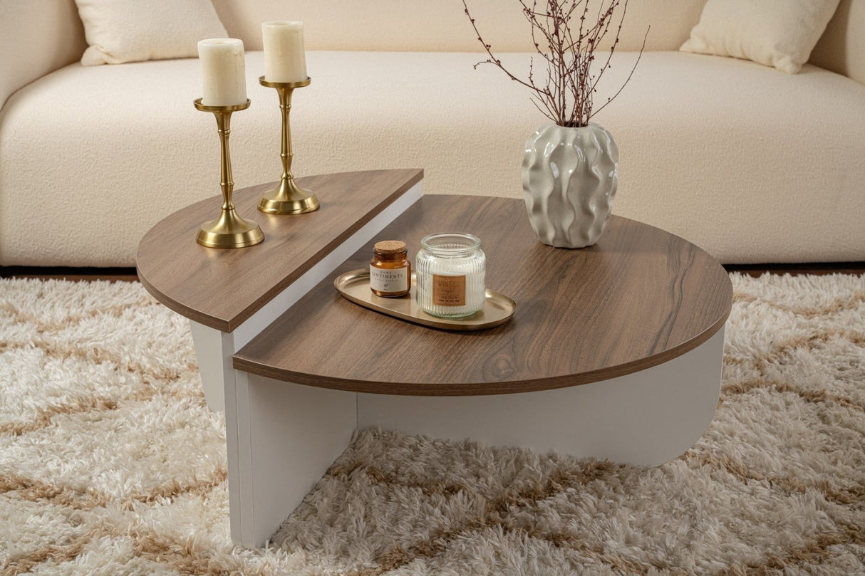 Tavolino rotondo Orion noce e melaminico bianco 90x60 cm