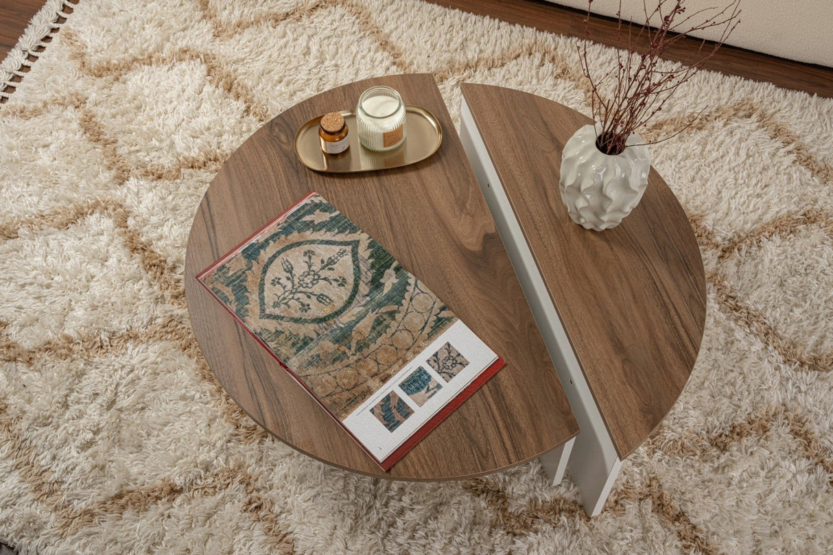 Tavolino rotondo Orion noce e melaminico bianco 90x60 cm