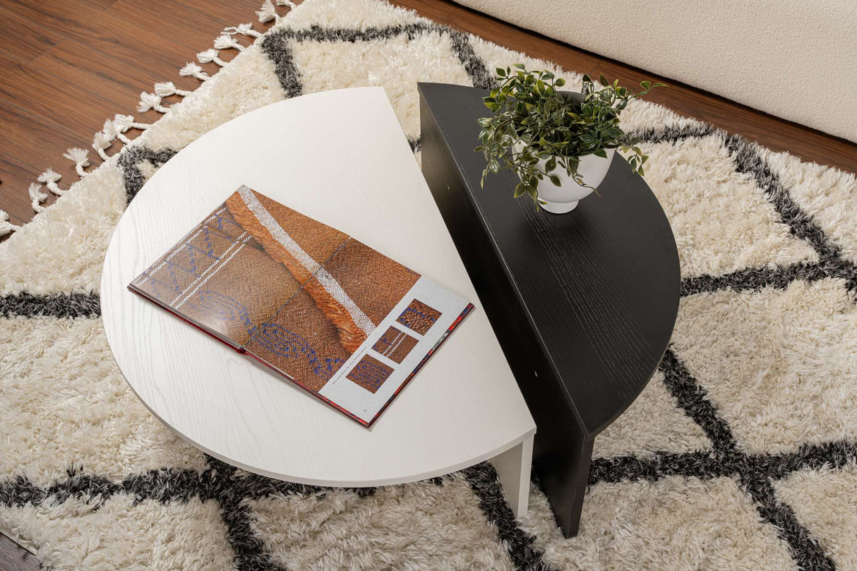 Salontafels - Ronde salontafel Orion wit en zwart melamine 90x60 cm - Dimehouse