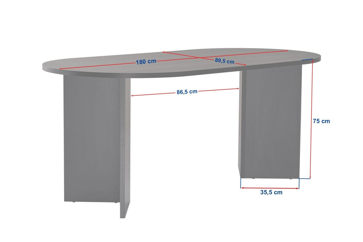Eettafels - Ovale eettafel Wit melamine - Japandi - 180x89,5x75 cm - Sota - Dimehouse