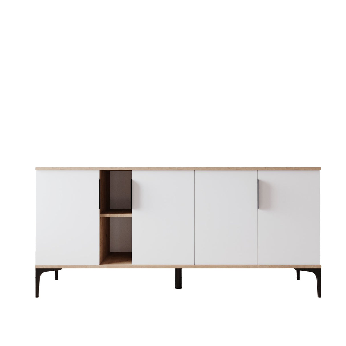 Credenza Tarz aspetto rovere bianco 150 cm Aspetto rovere / Legno melaminico bianco