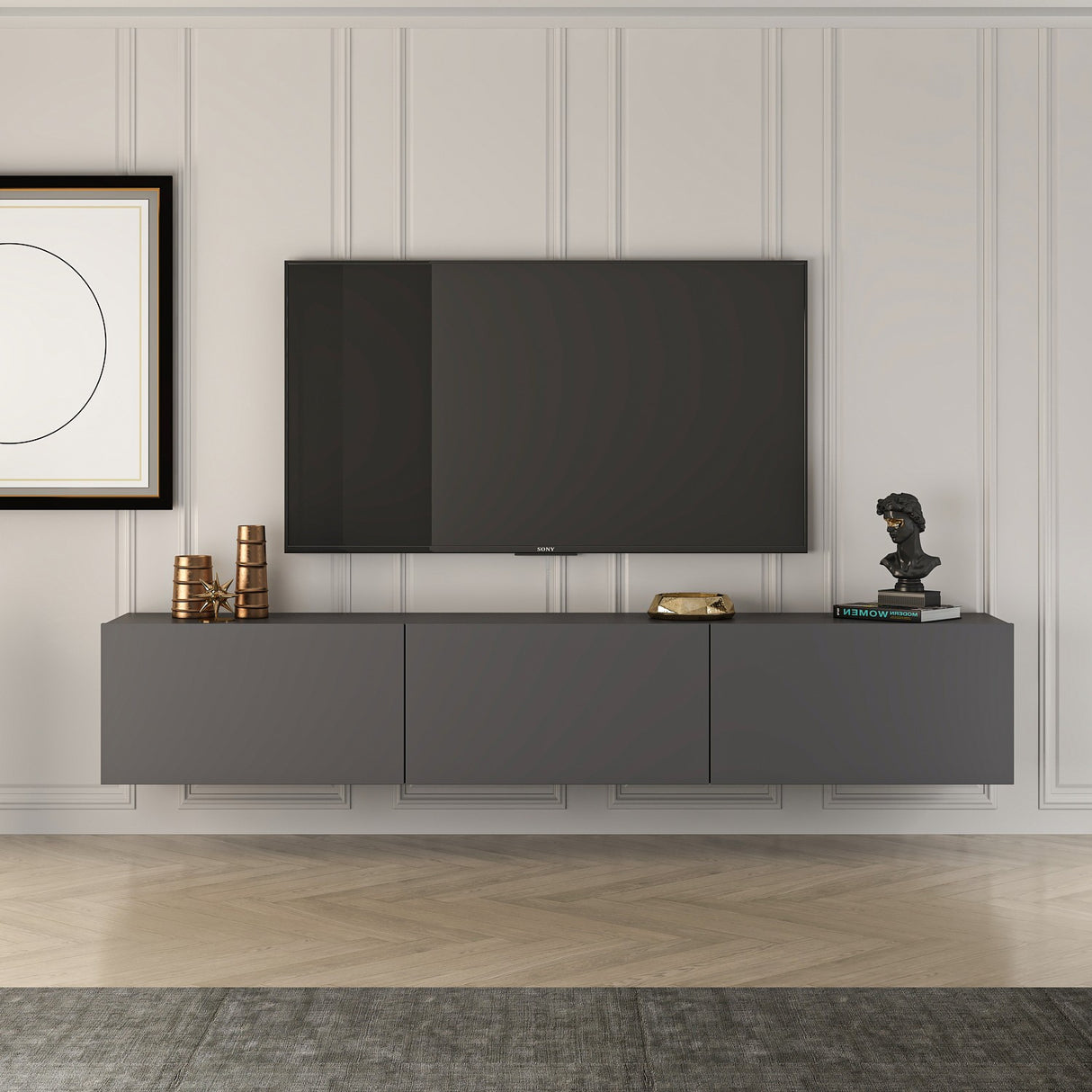 Mensola da parete West antracite 150 cm Legno rivestito melaminico