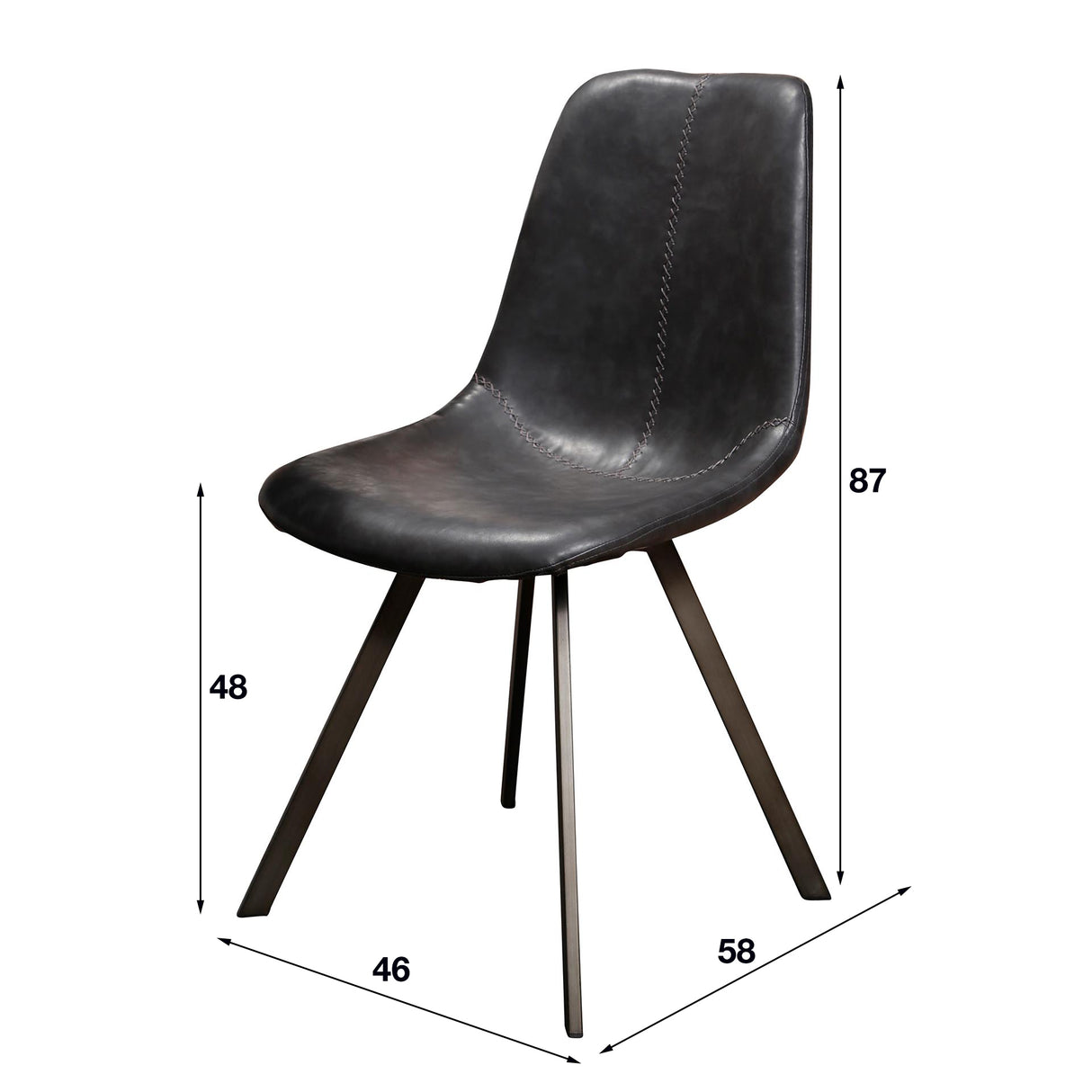 Eetkamerstoelen - Set van 4 Eetkamerstoelen Siena Saddle PU zwart - Dimehouse