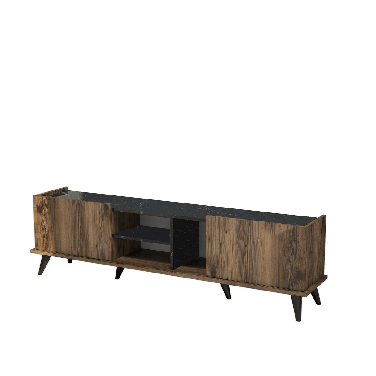 TV Meubels - TV Meubel Elegante Walnoot Zwart Melamine 180x52x34 cm - Dimehouse