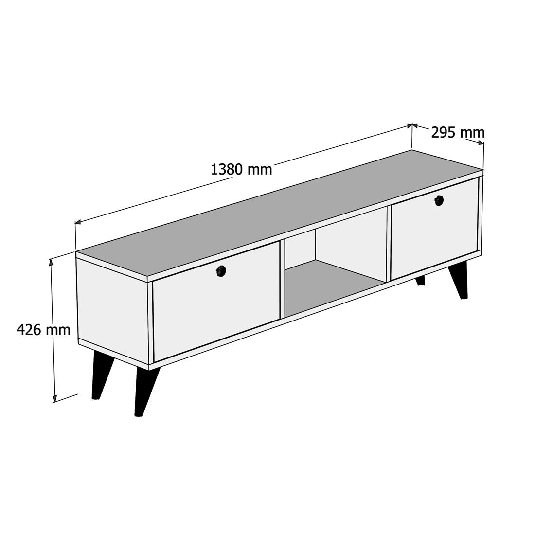 TV Meubels - TV Meubel Serenat Walnoot Zwart Melamine 138x42,6x29,5 cm - Dimehouse