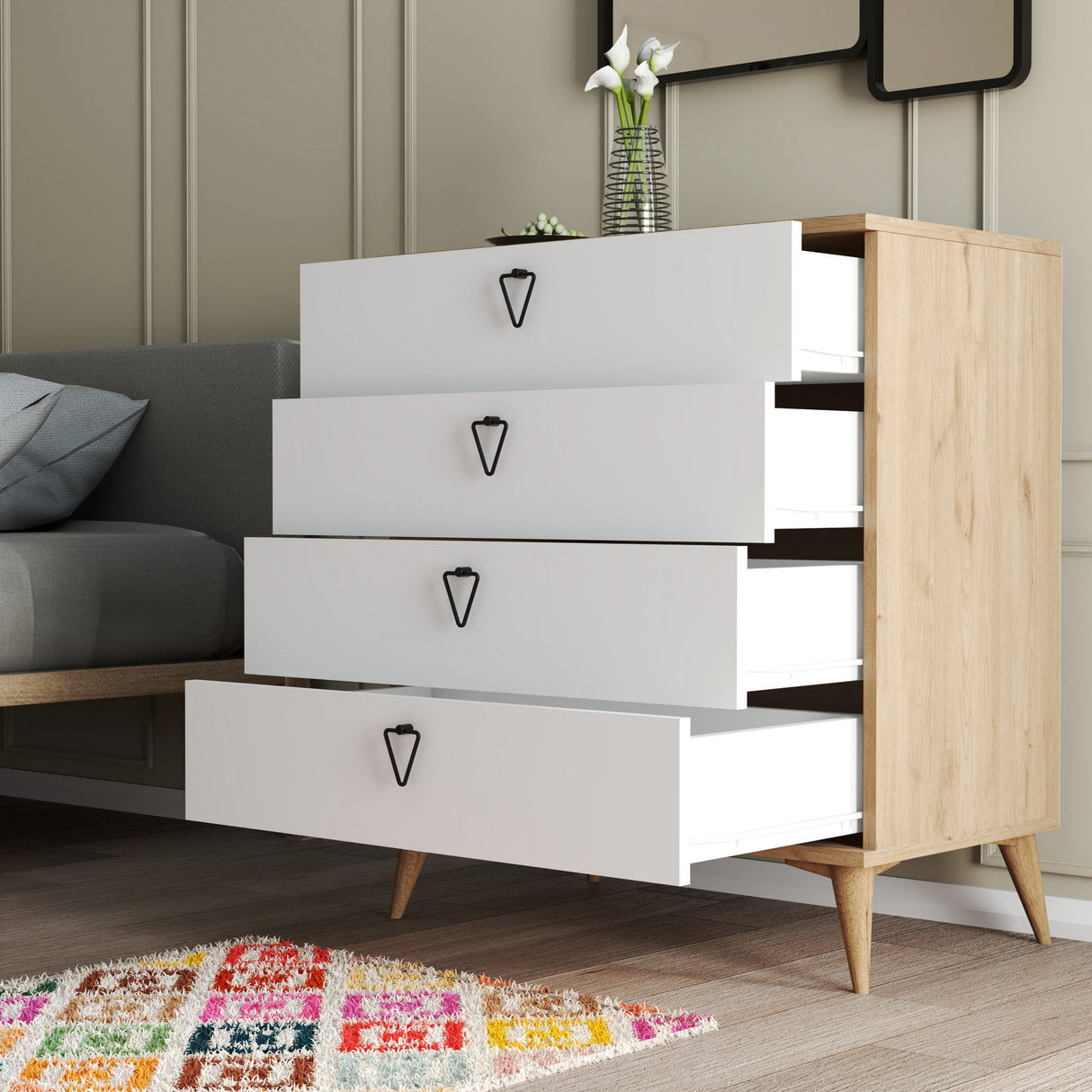 Ladekasten - Ladekast Versa Eik Wit Melamine 80x90,8x45 cm - Dimehouse