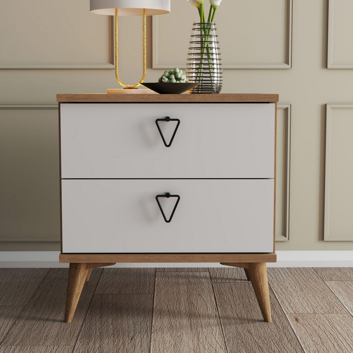 Nachtkastjes - Nachtkastje Versa Eik Wit Melamine 52x55,1x45 cm - Dimehouse