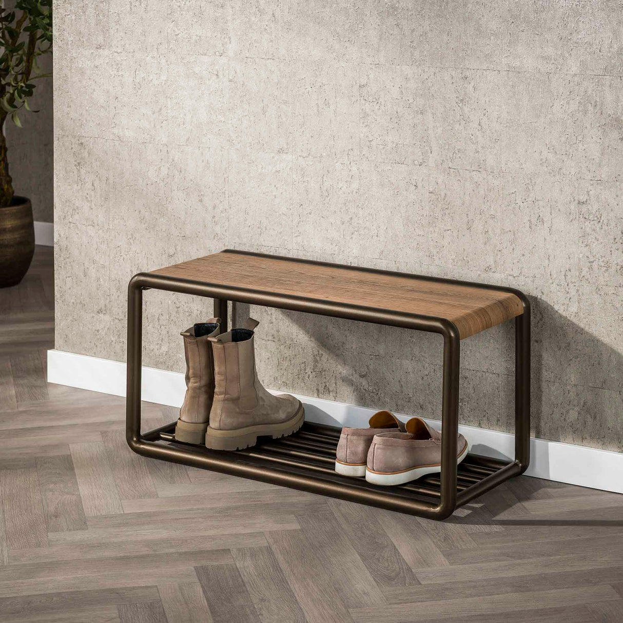 Garderobemeubelen - Schoenenbank Senna Drift brown 80x35 cm - Dimehouse