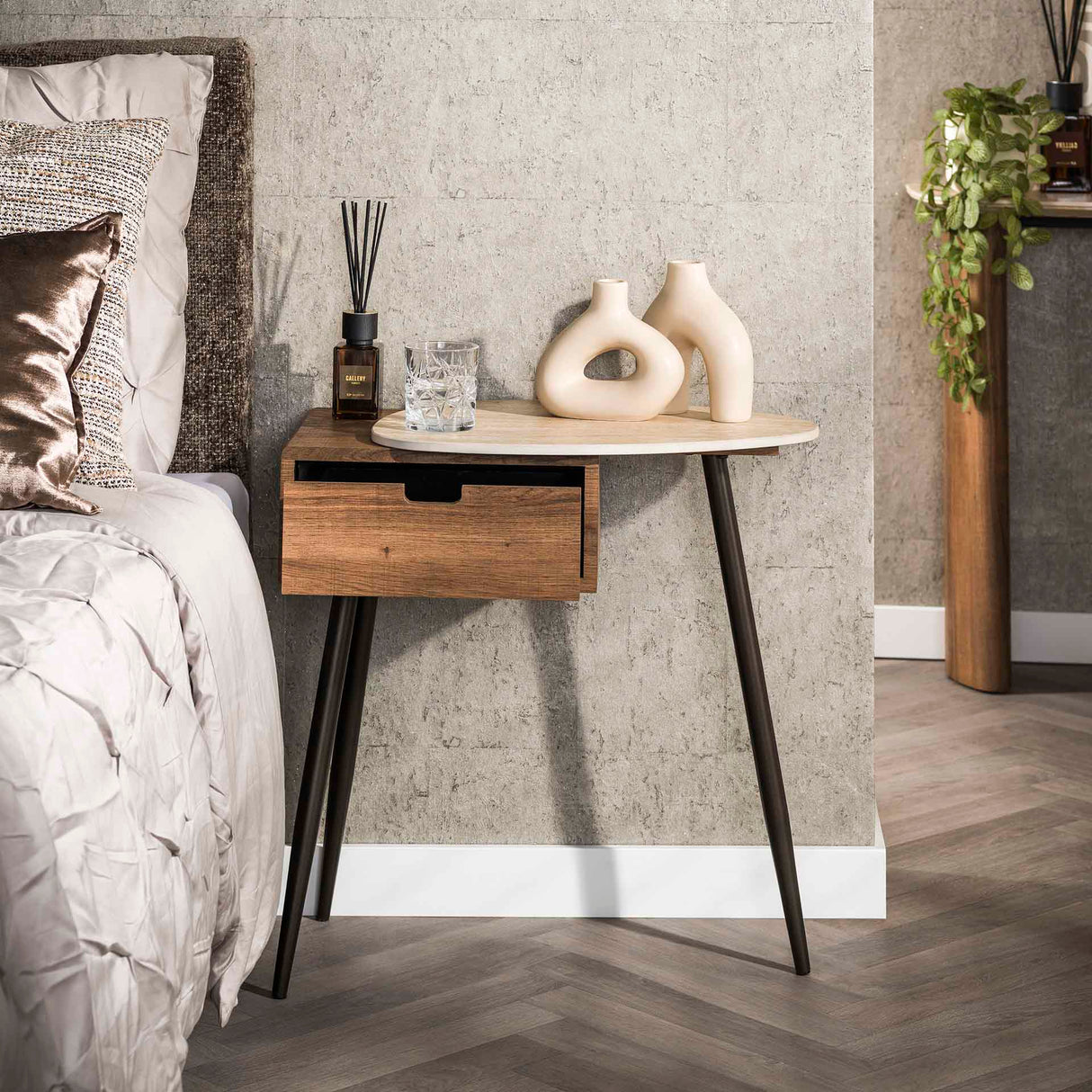 Comodino Borea Destro 1 cassetto Ceramica Travertino