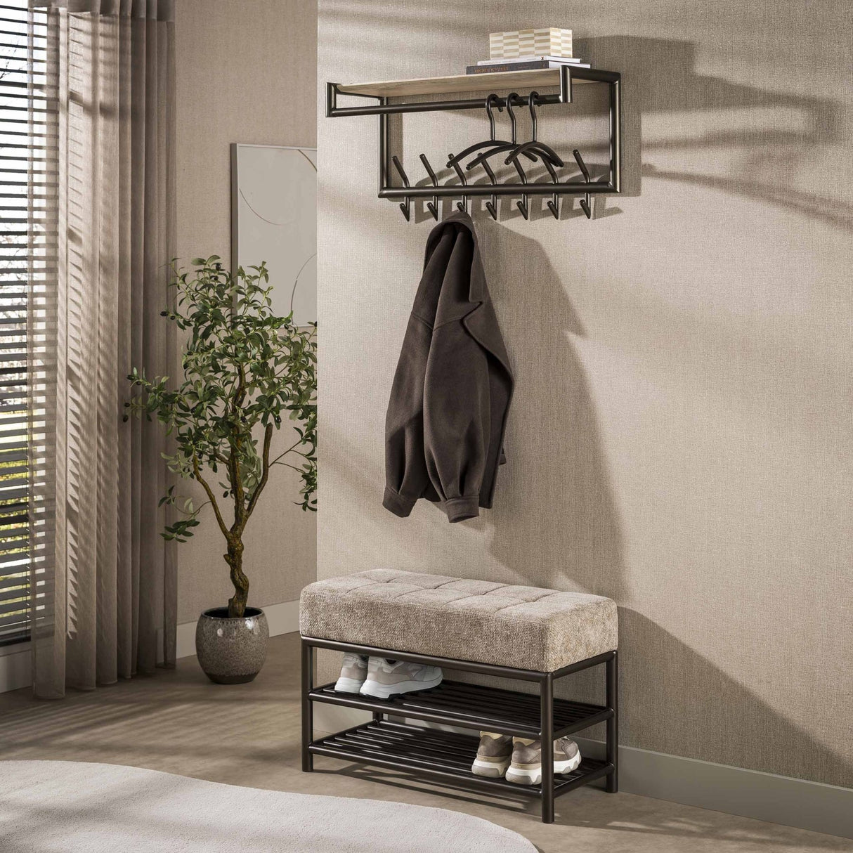 Schoenenbank-Schoenenbank Terra 85 cm bruin metaal-Dimehouse