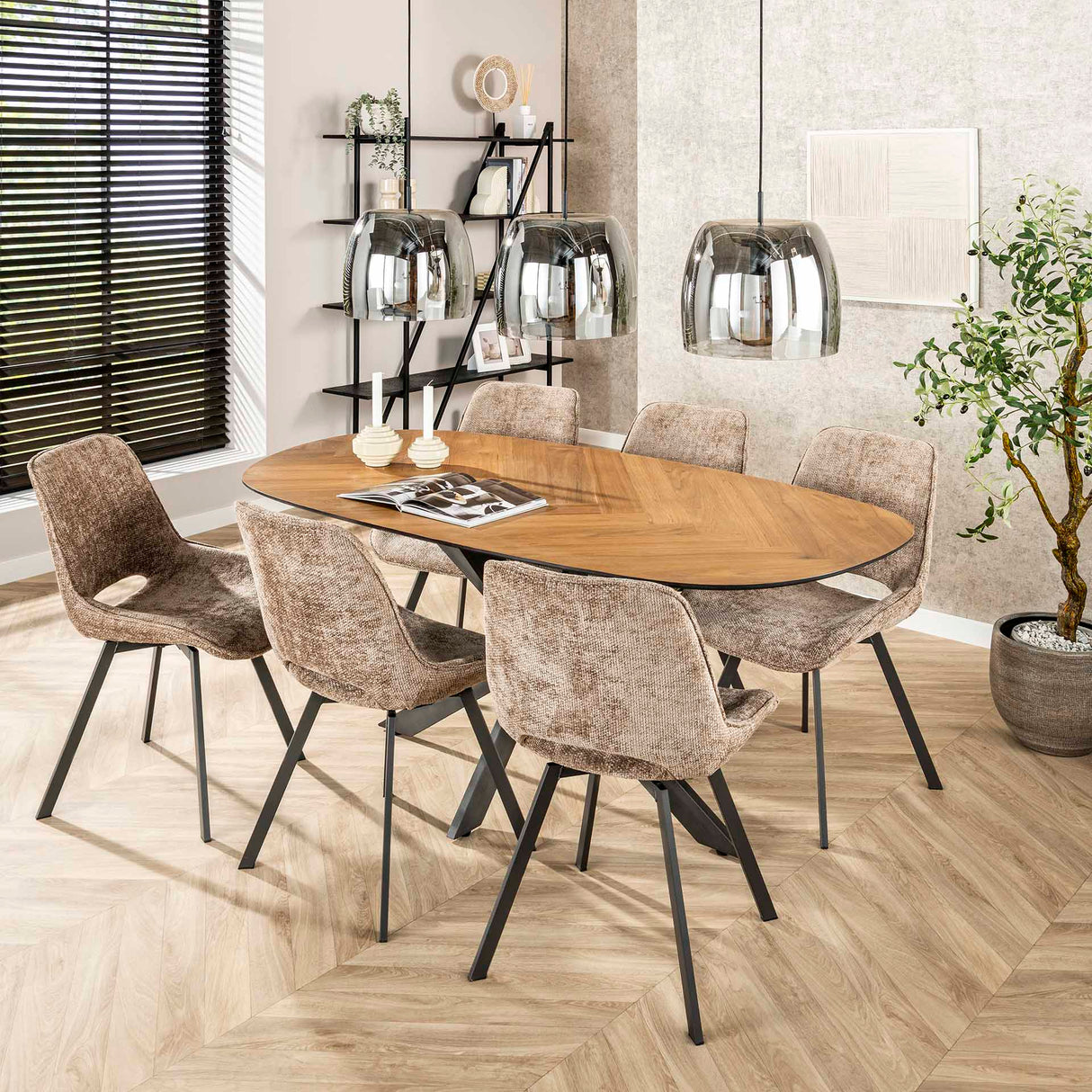 Eetkamerstoelen - Moderne Eetkamerstoel Riviera Rich Champagne Draaibaar Zonder Armleuningen - Dimehouse