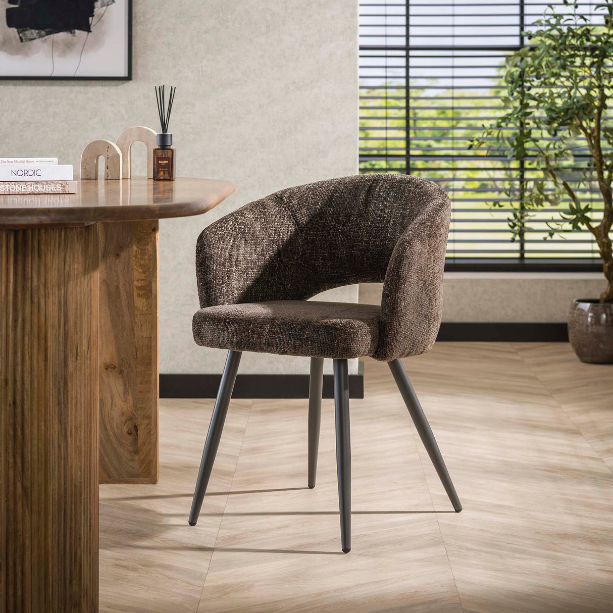 Eetkamerstoelen - Set van 2 eetkamerstoelen Cargo Stof Bruin - Dimehouse