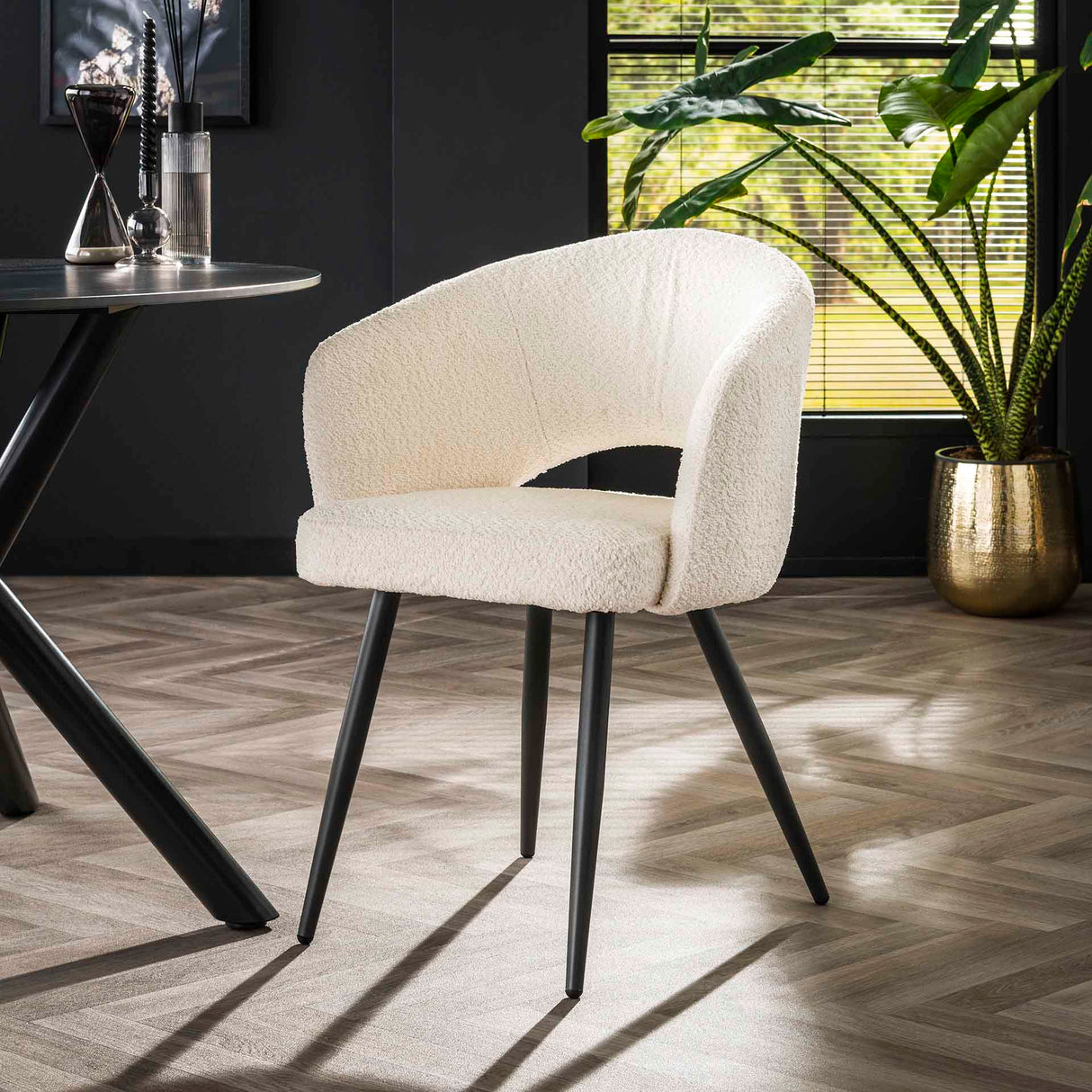 Eetkamerstoelen - Moderne Eetkamerstoel Wit Cargo Bouclé Stof - Dimehouse