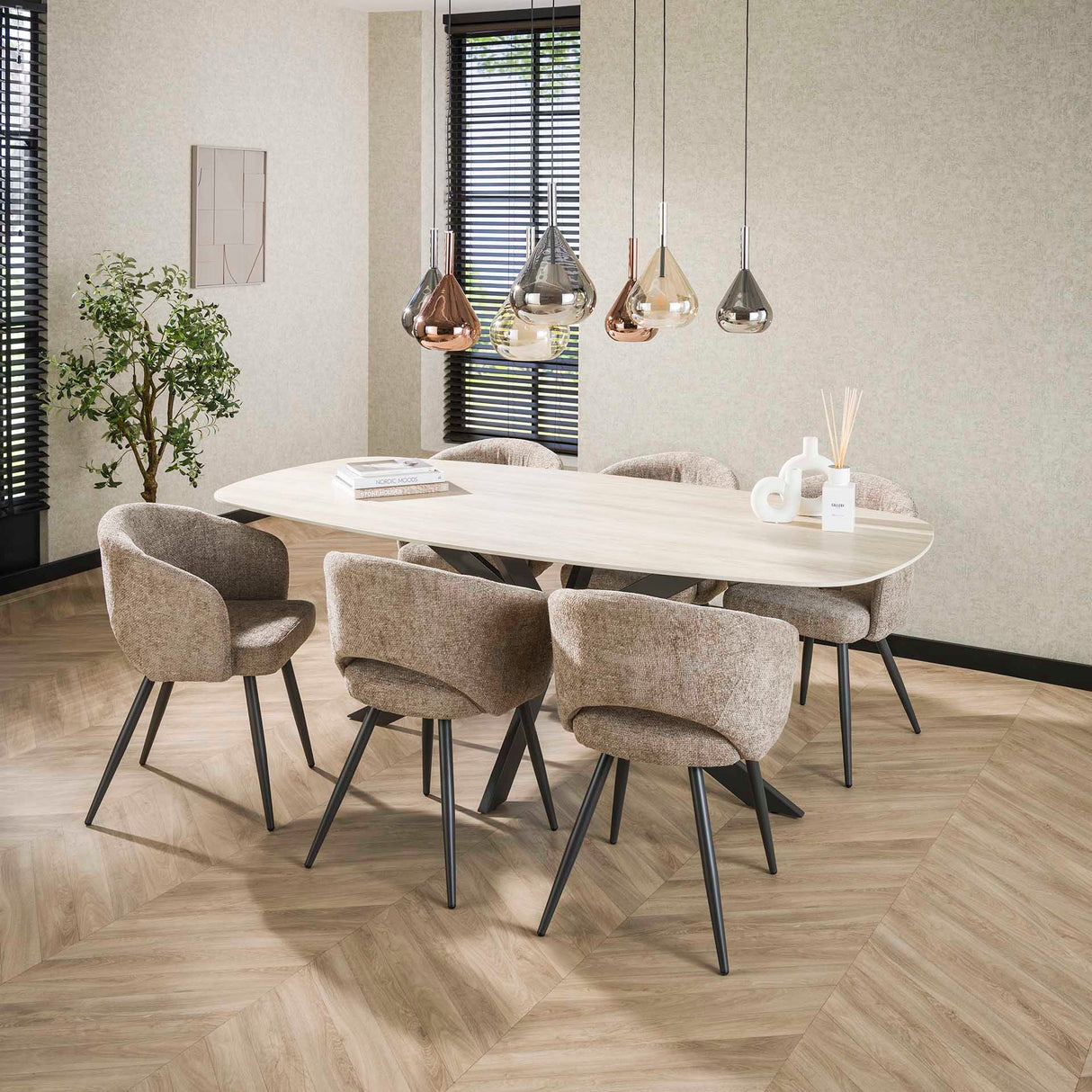 Eetkamerstoelen - Moderne Eetkamerstoel Zand Cargo Tissee Stof - Dimehouse