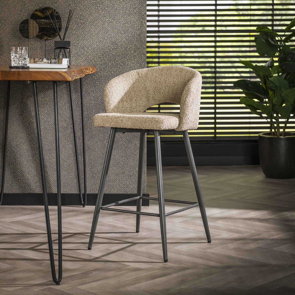 Set di 2 sgabelli da bar Alba bouclé Sabbia