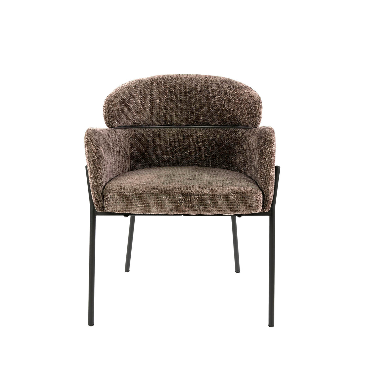 Sedia da pranzo Chenille Brown con schienale e braccioli rotondi - Lola