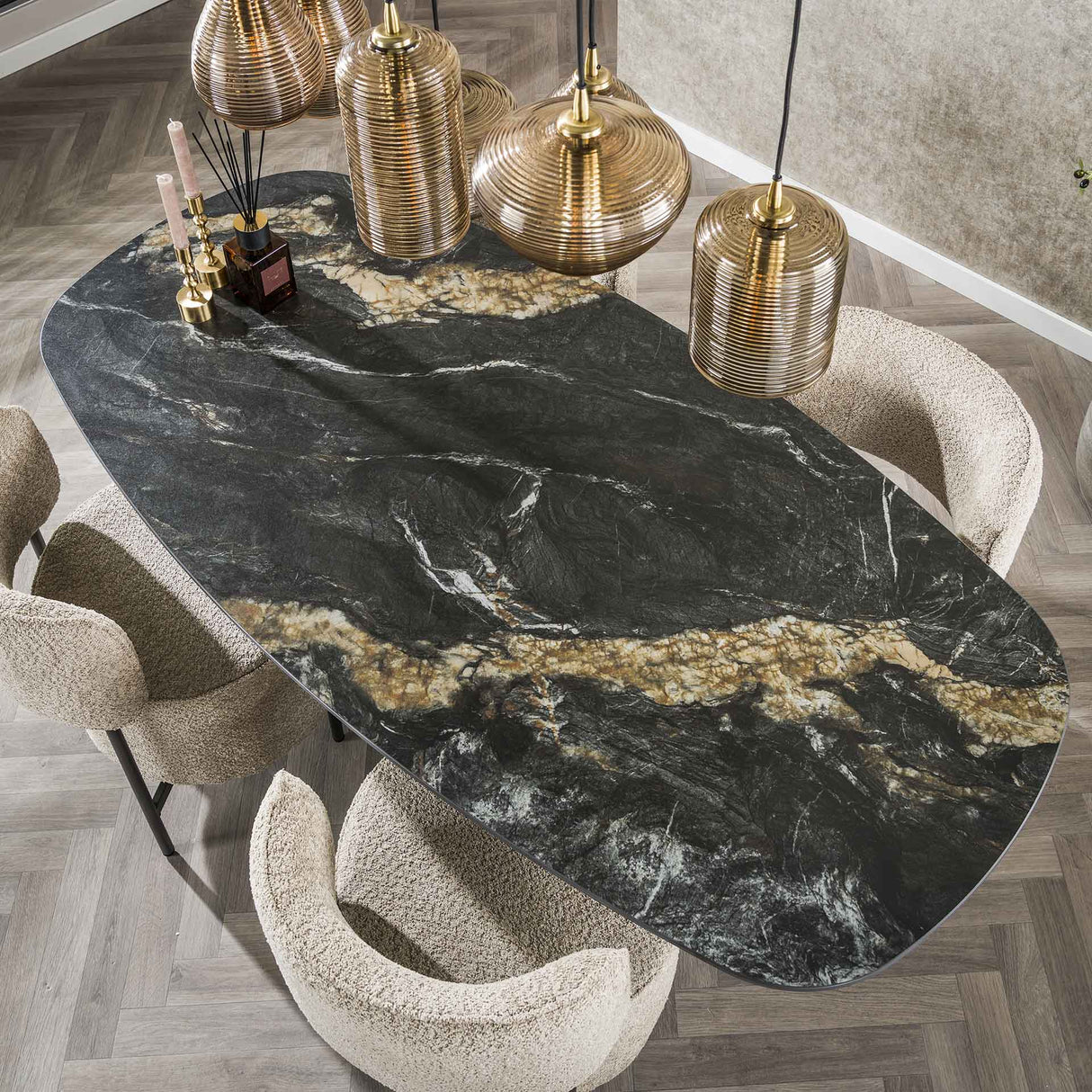Tavolo da pranzo Dolore 180x90 cm Ovale Danese Effetto Marmo Nero