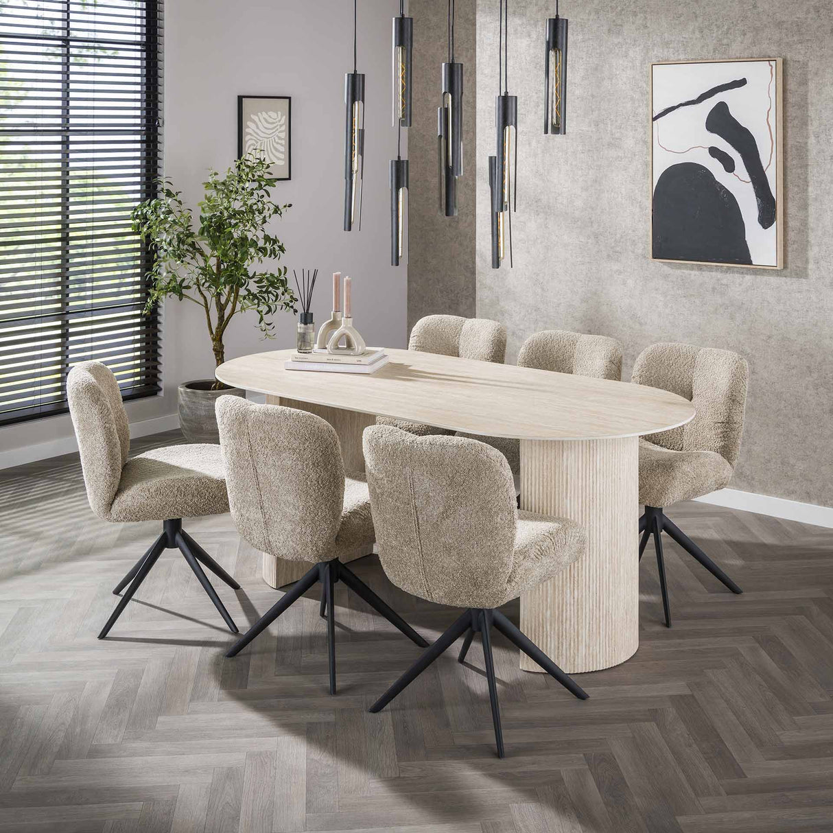 Eettafels - Ovale Eettafel Jimi 180x90 cm travertin beige - Dimehouse