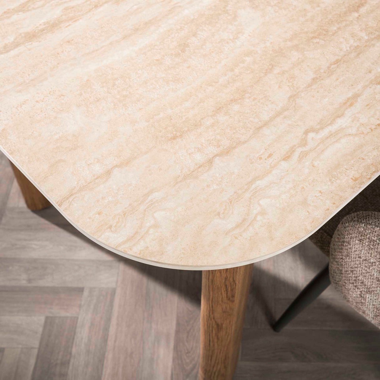 Eettafels - Eettafel Jimi Curvo Keramiek Travertin 180 cm - Dimehouse