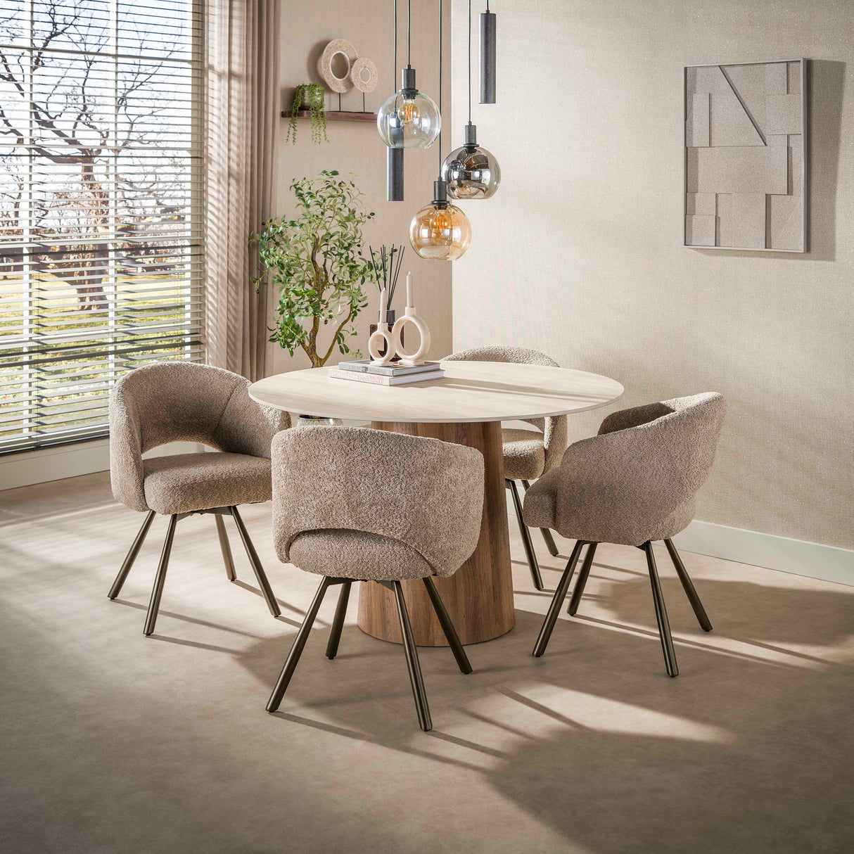 Tavolo da pranzo rotondo Jimi Ø120 cm in ceramica travertino beige