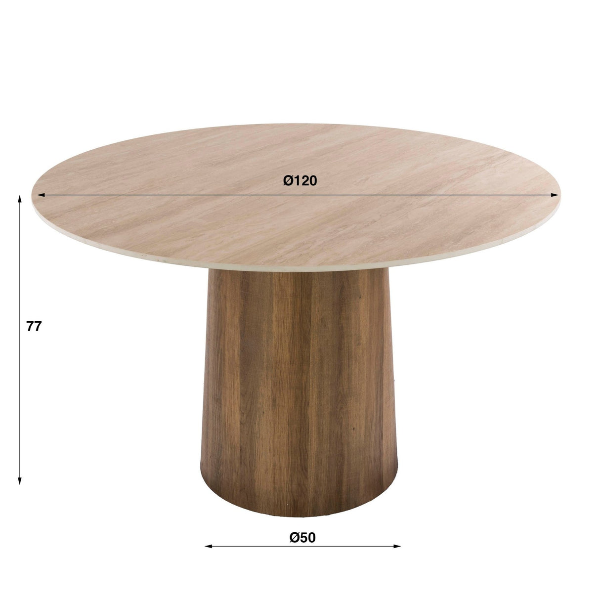 Tavolo da pranzo rotondo Jimi Ø120 cm in ceramica travertino beige
