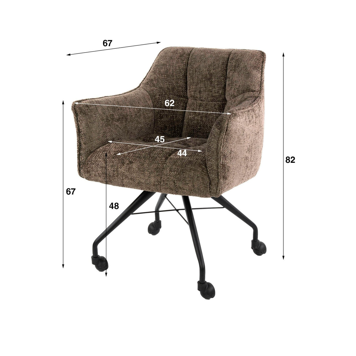 Eetkamerstoelen - Set van 2 Eetkamerstoelen Tova Stof Taupe Met Wieltjes - Dimehouse