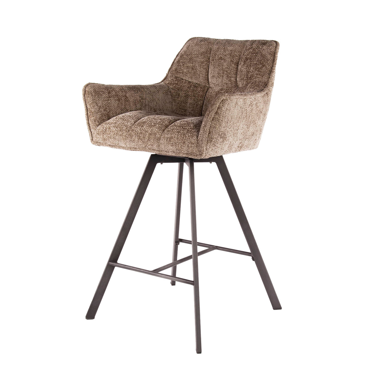 Set 2 Sgabelli Bar Tessuto Lino Ciniglia Rich Champagne Girevoli