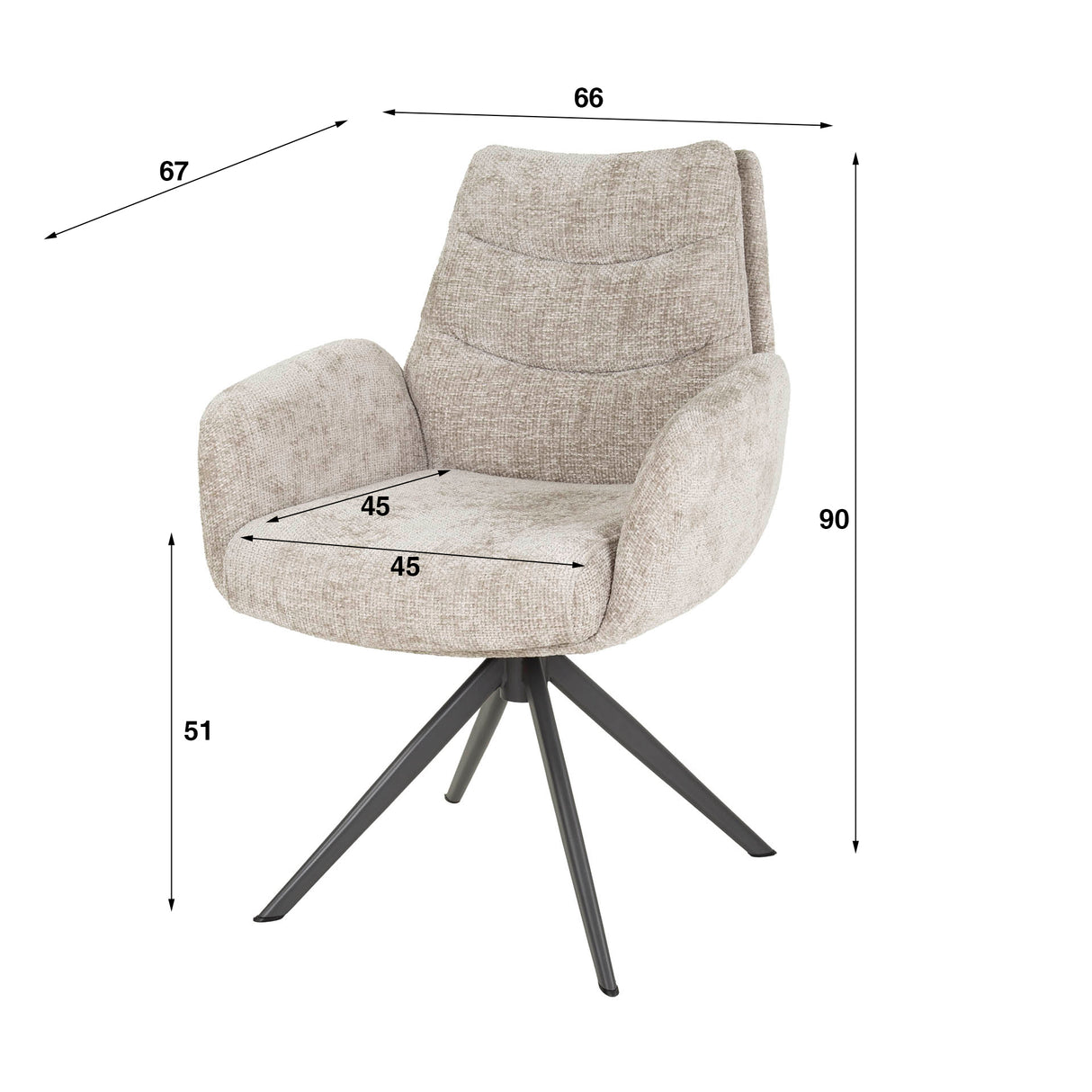 Eetkamerstoelen - Eetkamerstoel Elite Zand Chenille Stof Rich Draaibaar - Dimehouse