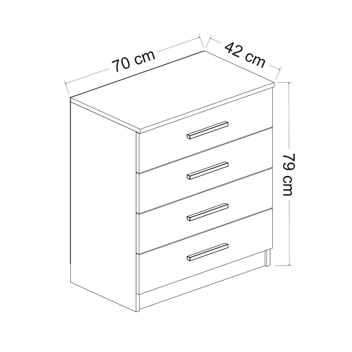Cassettiera Melaminico Bare White 70x42x79 cm