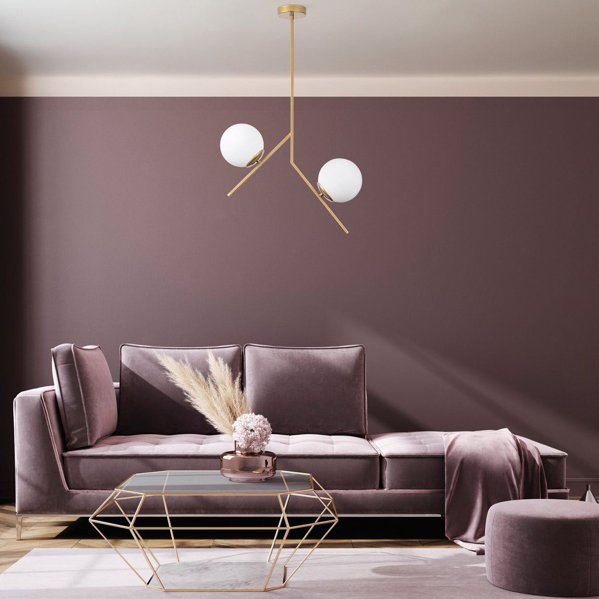 Lampada a sospensione a 2 luci in vetro dorato Nimbus