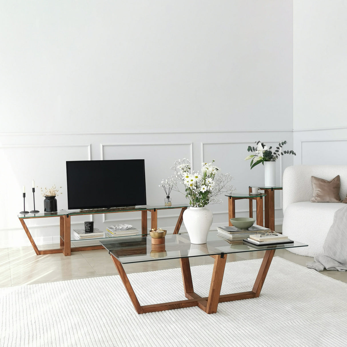 TV Meubels - TV Meubel Amaufi Walnoot Glas 158x35x35 cm - Dimehouse