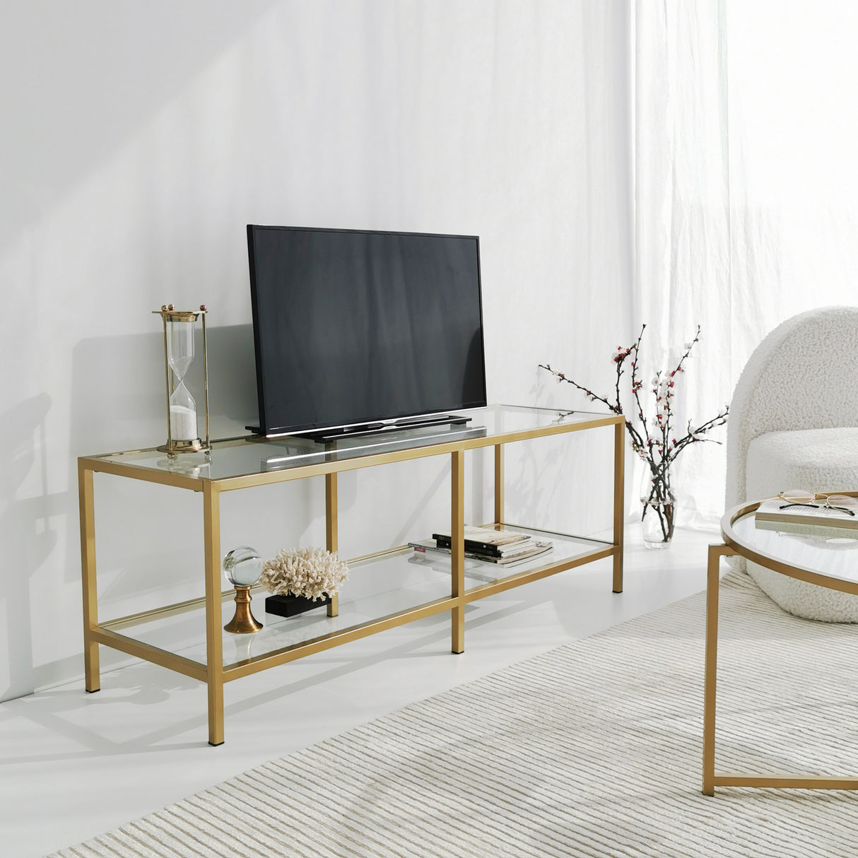 TV Meubels - TV Meubel Basic Gold Goud Glas 130x45x40 cm - Dimehouse