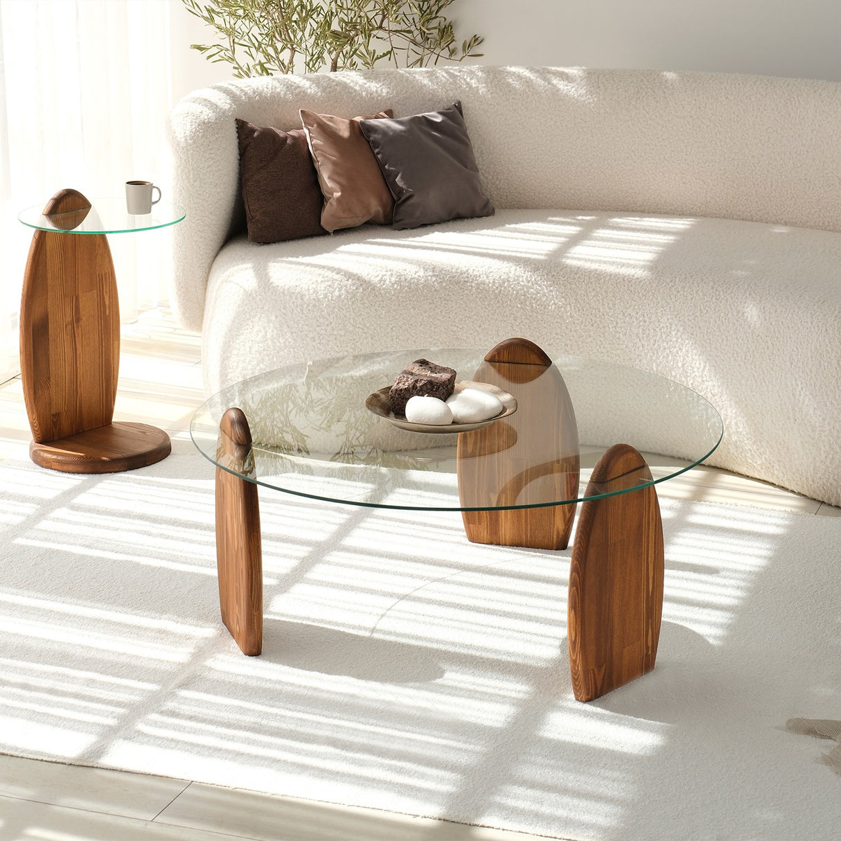 Tavolino di Design Rotondo 90 cm Sunf - Base in legno