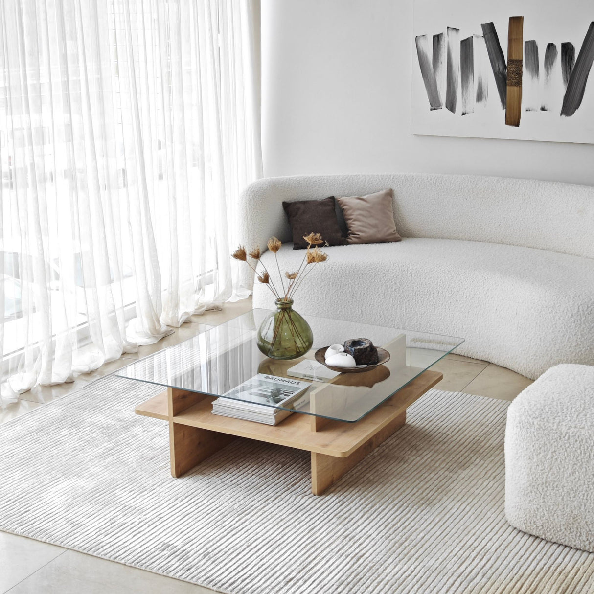 Tavolino Quadrato in Vetro Sagu - Base Melaminico Zaffiro - 90x90 cm