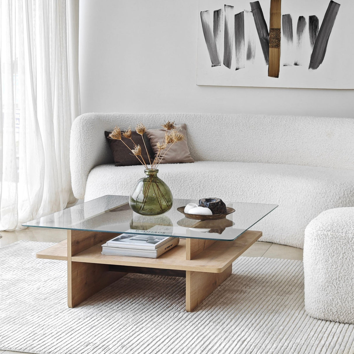 Tavolino Quadrato in Vetro Sagu - Base Melaminico Zaffiro - 90x90 cm