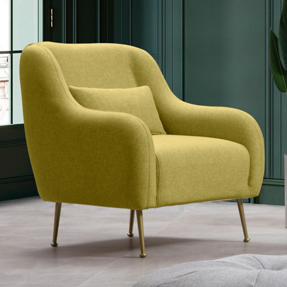 Poltrona moderna Tessuto giallo con gambe oro Siviglia