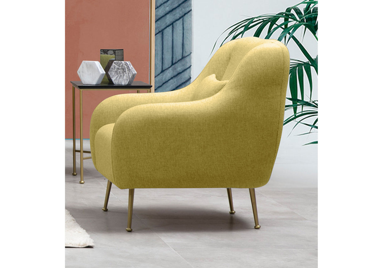 Poltrona moderna Tessuto giallo con gambe oro Siviglia