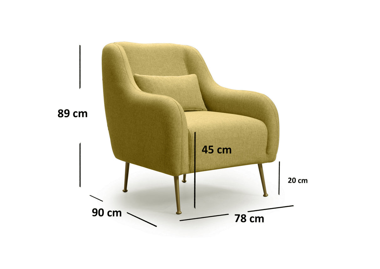 Poltrona moderna Tessuto giallo con gambe oro Siviglia