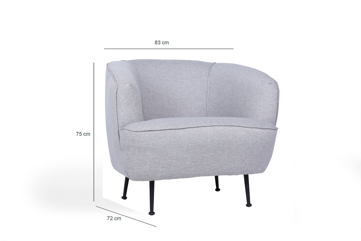 Poltrona moderna in tessuto di lino grigio chiaro con gambe alte Piccoli