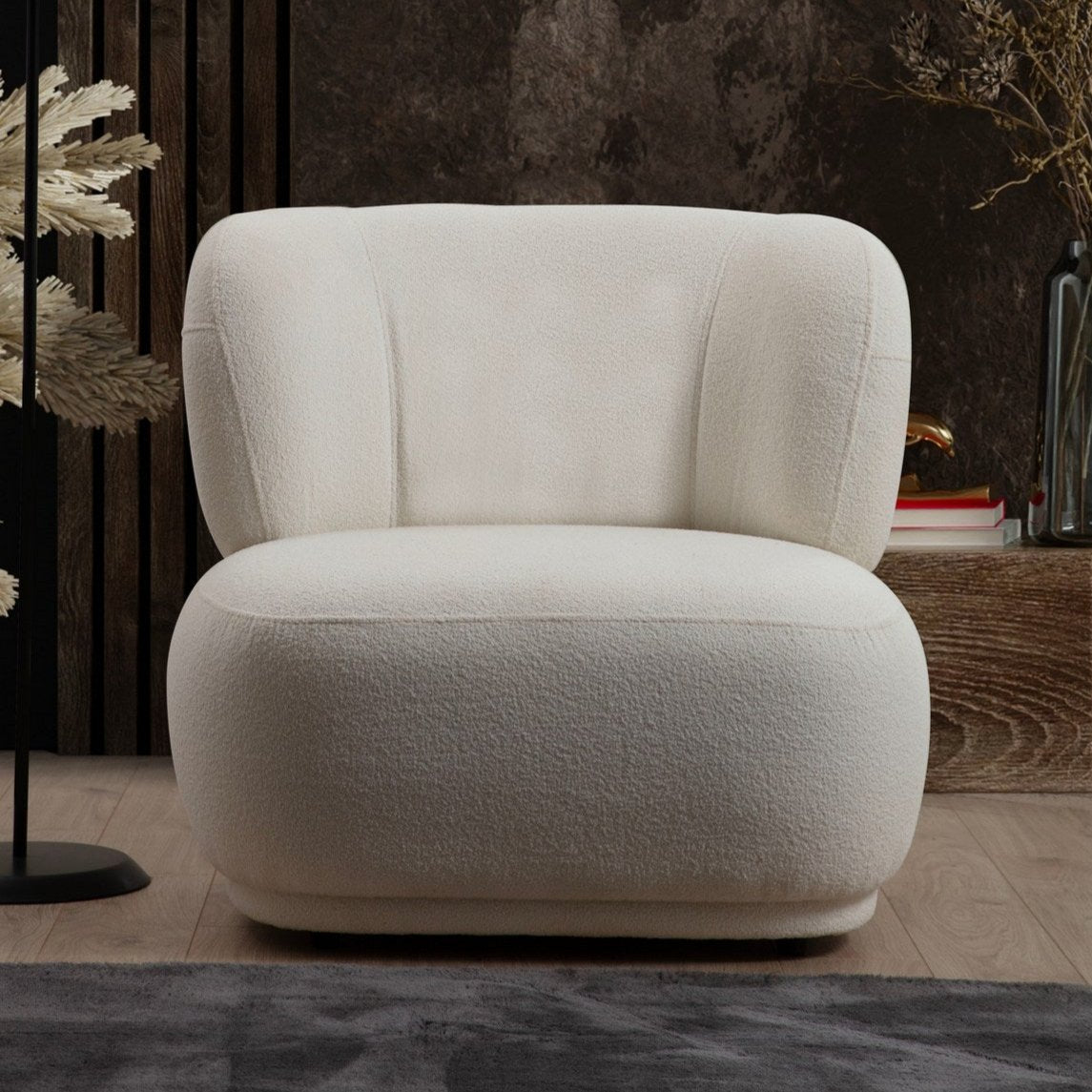 Fauteuils - Japandi fauteuil wit bouclé Livorno - Dimehouse