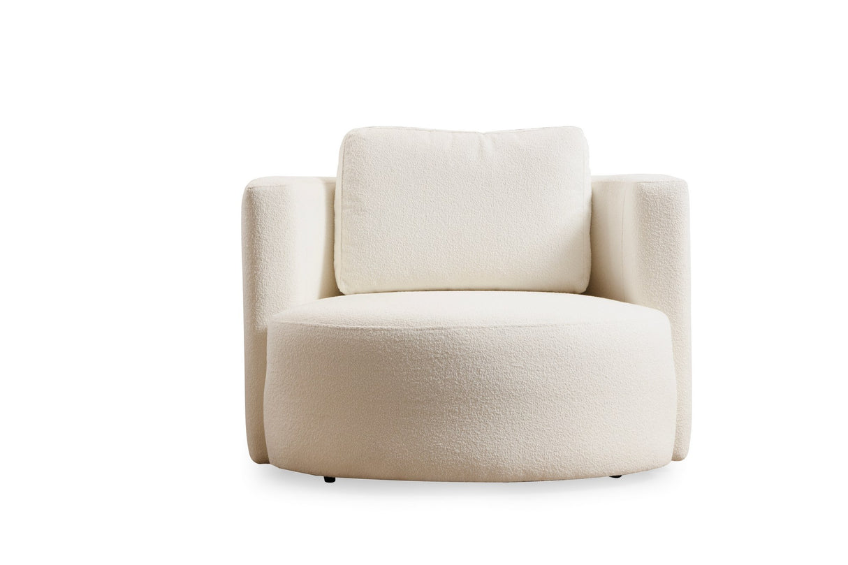 Poltrona rotonda crema bouclé Fern