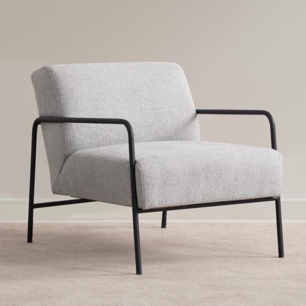 Fauteuils - Moderne Fauteuil Eti Grijs Stof - Zwart Frame - Dimehouse