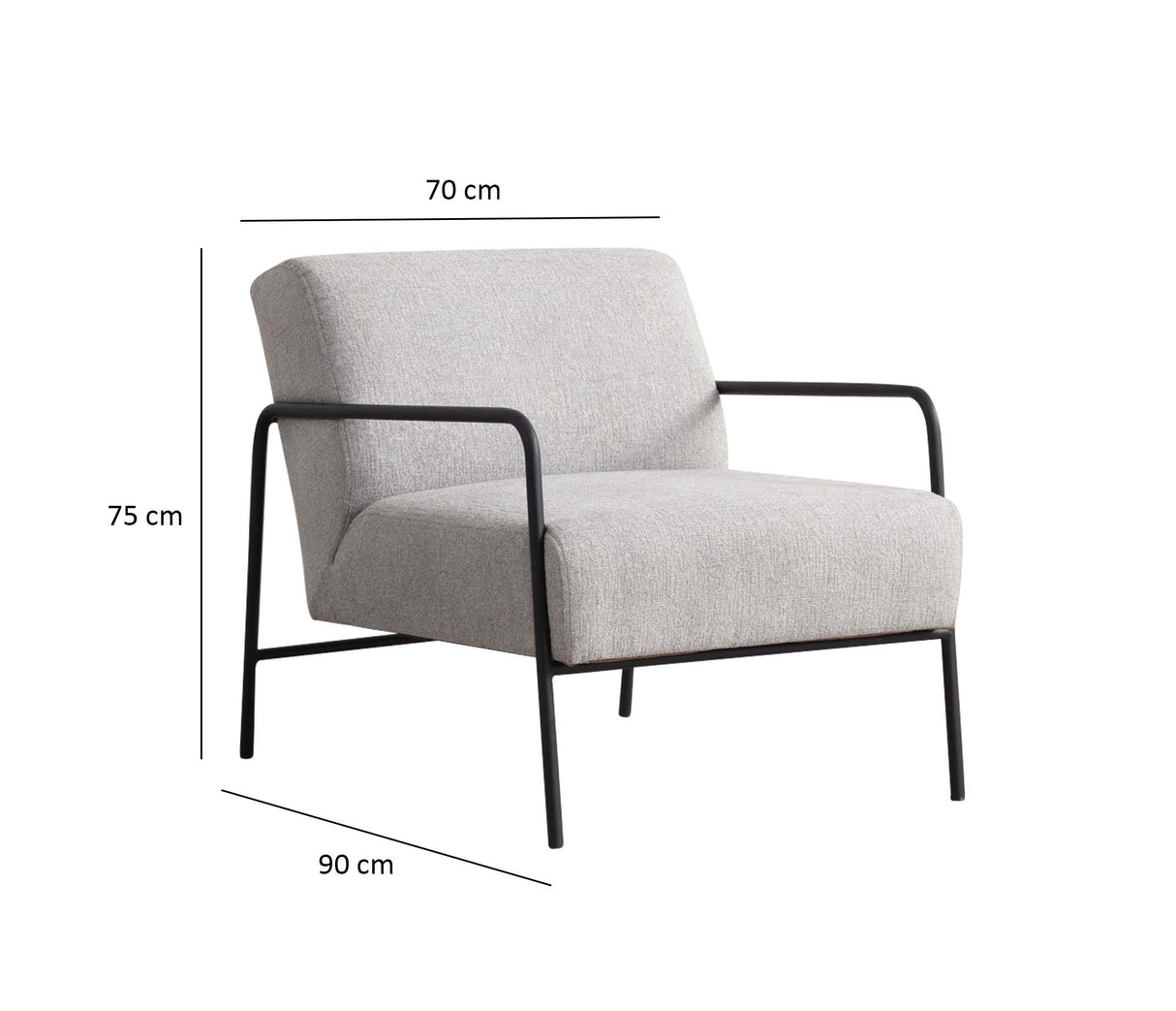 Fauteuils - Moderne Fauteuil Eti Grijs Stof - Zwart Frame - Dimehouse