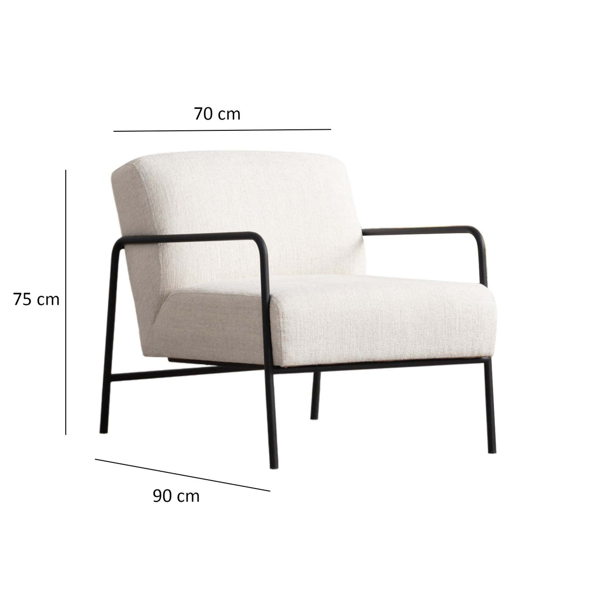 Fauteuils - Moderne Fauteuil Eti Wit Stof - Zwart Frame - Dimehouse