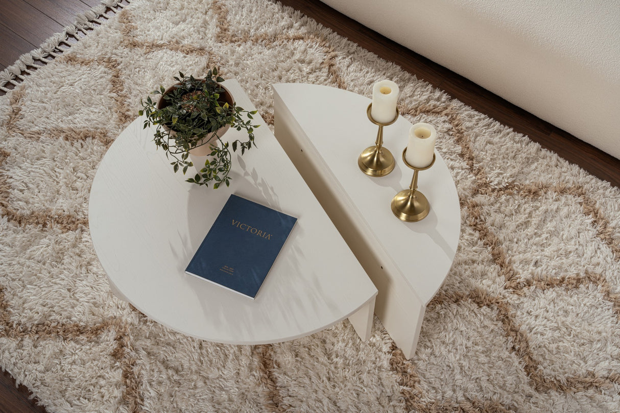 Tavolino Rotondo Legno Bianco 85 cm Melaminico Effetto Legno Orin