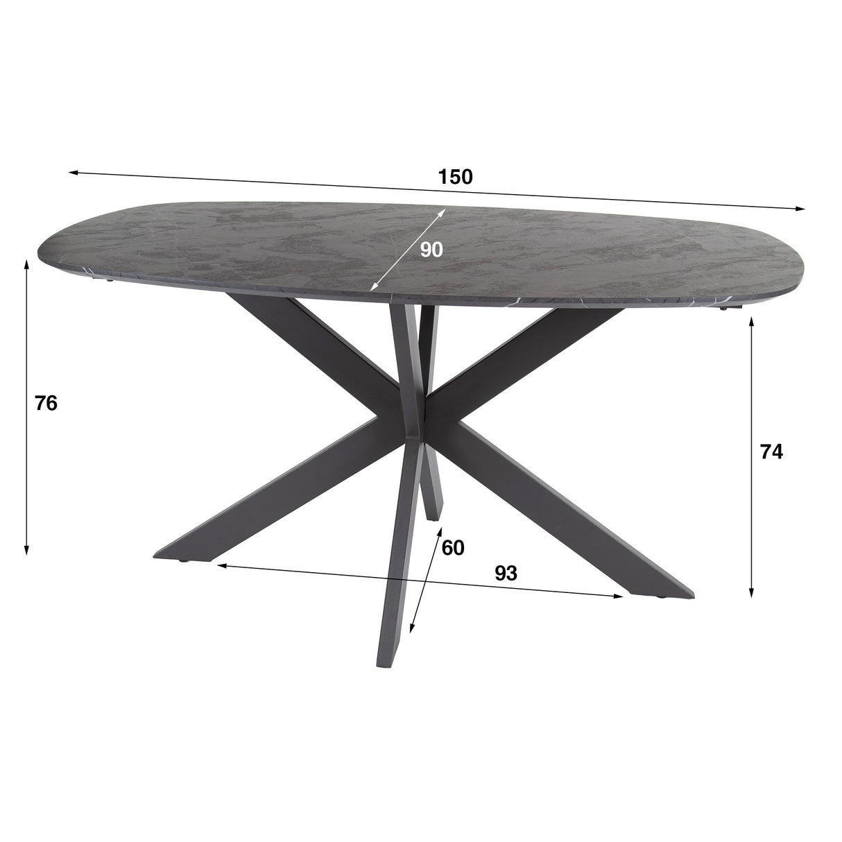 Eettafels - Eettafel Mysha Deens Ovaal Melamine Zwart 150x90 cm - Dimehouse